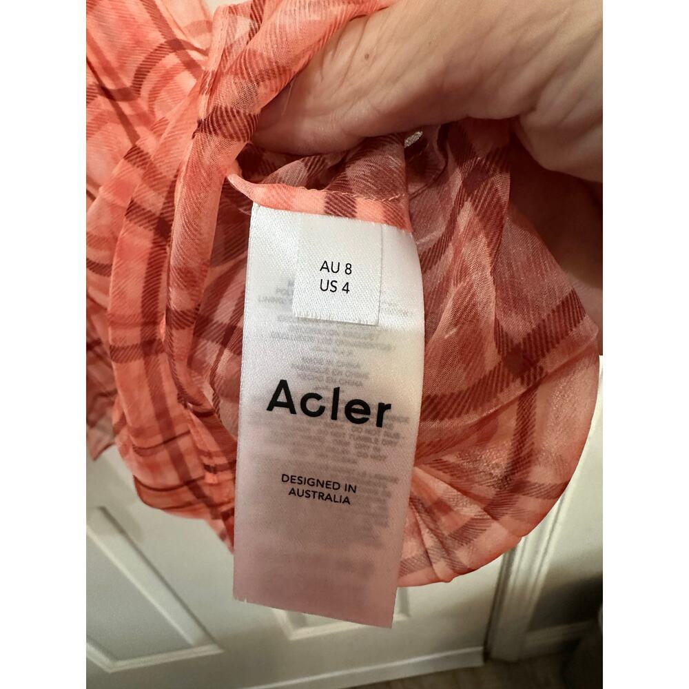 Acler Preston Mini Dress Flowy Pleated Silhouette Plaid Print Orange Size 4 - Picture 4 of 8